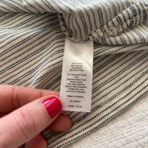 XL Talbots Cream and Blue Metallic Striped Square Neck Short-Sleeve T-Shirt - Picture 5 of 7